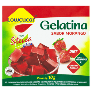 Gelatina Pó com Stevia Morango Zero Açúcar Lowçucar Plus Caixa 10g