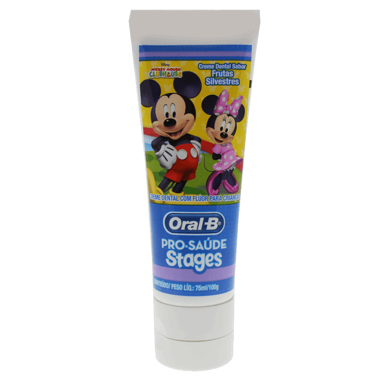 Creme-Dental-Infantil-com-Fluor-Frutas-Silvestres-Mickey-Mouse-Clubhouse-Oral-B-Pro-Saude-Stages-Bisnaga-100g