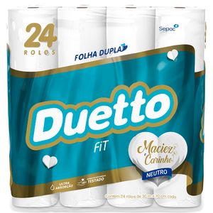 Papel Higiênico Folha Dupla Neutro Duetto Fit 30m Pacote 24 Unidades