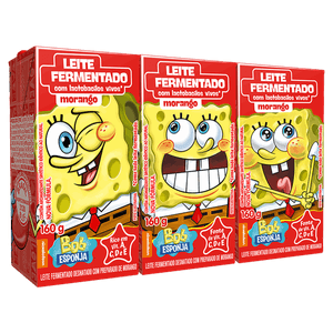 Leite Fermentado Desnatado Morango Bob Esponja Elegê Caixa 160g