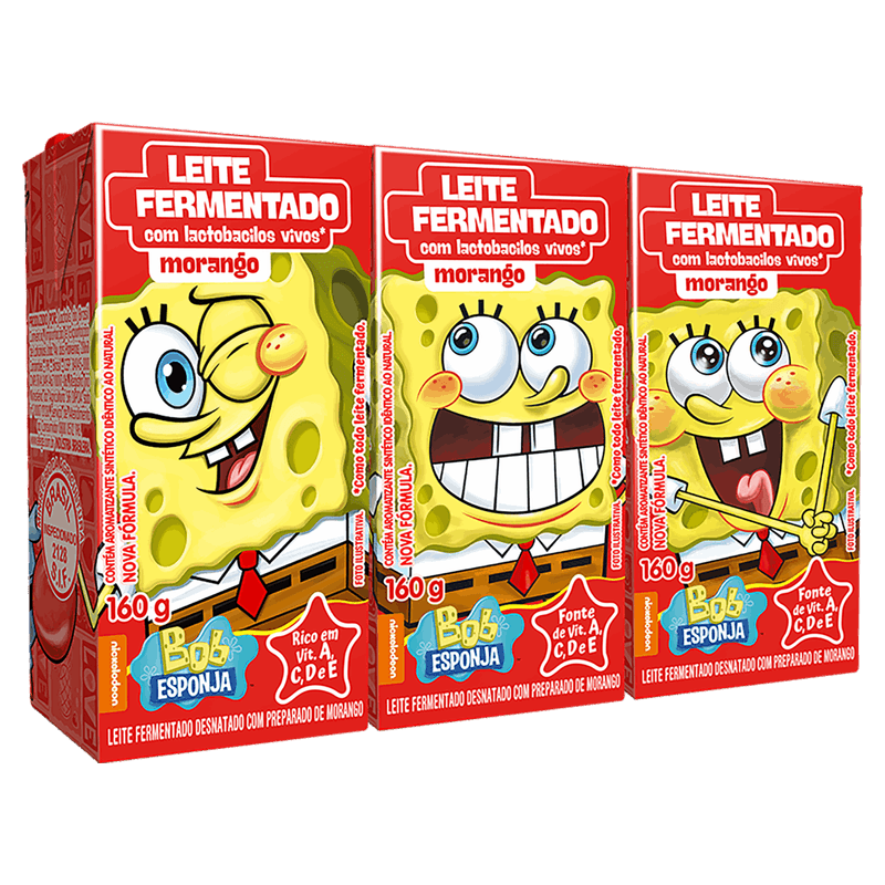 Leite-Fermentado-Desnatado-Morango-Bob-Esponja-Elege-Caixa-160g