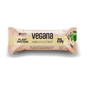 Barra de Proteína Vegana Vanilla Coconut  Cobertura Chocolate 70% Cacau Hart´s Natural Pacote 70g