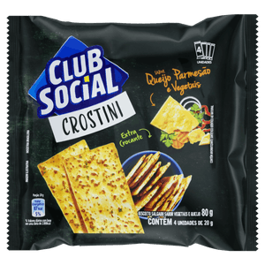 Pack Biscoito Crostini Queijo Parmesão e Vegetais Club Social Pacote 80g 4 Unidades