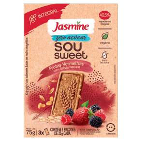 Biscoito Vegano Frutas Vermelhas Zero Açúcar Jasmine Sou Sweet Caixa 75g