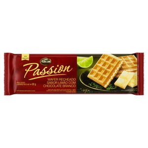 Biscoito Wafer Recheio Limão com Chocolate Branco Arcor Passion Pacote 80g