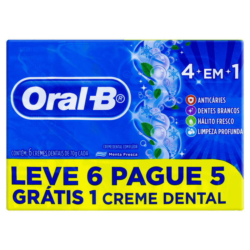 Pack Creme Dental Menta Fresca Oral-B Caixa 70g Cada Leve 6 Pague 5 Unidades