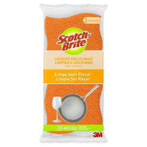 Esponja Laranja Não Risca Limpeza Delicada Scotch-Brite Antibac 3 Unidades