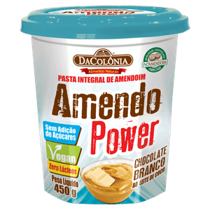 Pasta de Amendoim Integral Chocolate Branco ao Leite de Coco DaColônia Amendo Power Pote 450g