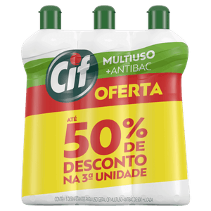 Pack Desinfetante Multiuso Cif + Antibac Squeeze 500ml Cada 3 Unidades Grátis Até 50% de Desconto na 3ª Unidade