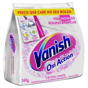 Tira-Manchas Pó Roupas Brancas Vanish Oxi Action Crystal White Pacote 240g Refil Econômico