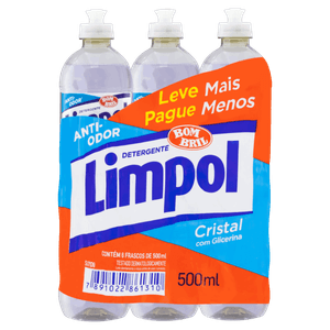 Pack Detergente Líquido Cristal Limpol Squeeze 6 Unidades 500ml Cada Leve Mais Pague Menos