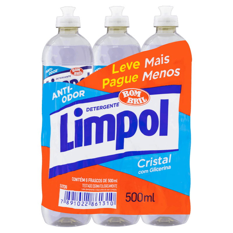 Pack-Detergente-Liquido-Cristal-Limpol-Squeeze-6-Unidades-500ml-Cada-Leve-Mais-Pague-Menos