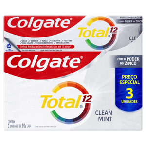 Pack Creme Dental Clean Mint Colgate Total 12 Caixa 3 Unidades 90g Cada