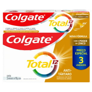 Pack Creme Dental Antitártaro Colgate Total 12 Caixa 3 Unidades 90g Cada