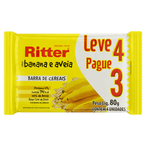 Pack Barra de Cereal Banana e Aveia Ritter Pacote 80g Leve 4 Pague 3 Unidades