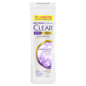 Shampoo Anticaspa Clear Hidratação Intensa Frasco Leve 400ml Pague 330ml