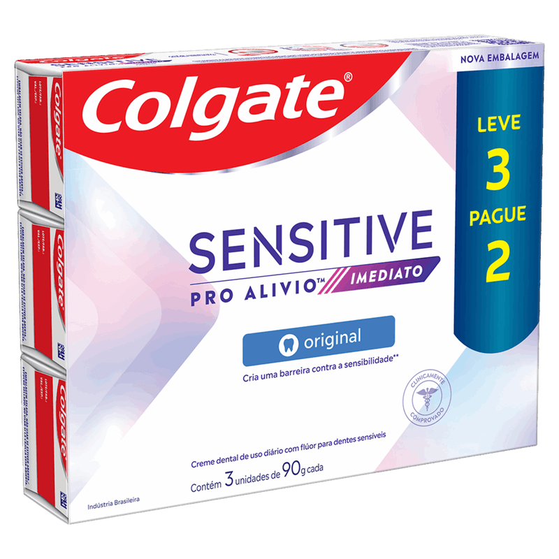 Pack-Creme-Dental-Original-Colgate-Sensitive-Pro-Alivio-Imediato-Caixa-90g-Cada-Leve-3-Pague-2-Unidades