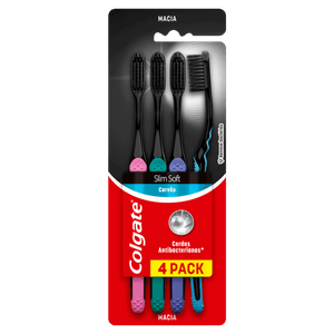 Escova Dental Macia Infusão de Carvão Colgate Slim Soft Black 4 Unidades