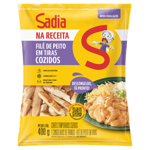 Peito de Frango Cozido em Tiras Congelado Sadia na Receita 400g