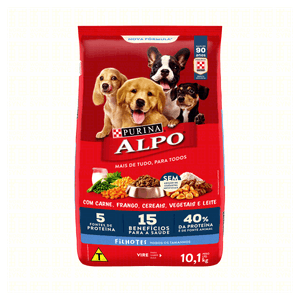 Alimento para Cães Filhotes Todos os Tamanhos Carne, Frango, Cereais, Vegetais e Leite Purina Alpo Pacote 10,1kg