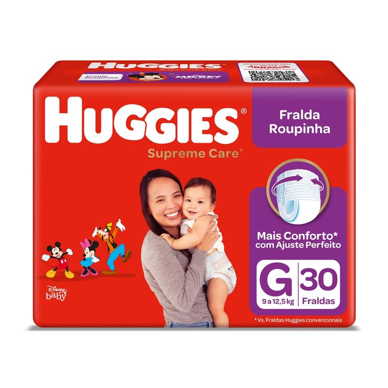 Fralda-Descartavel-Infantil-Roupinha-Huggies-Supreme-Care-G-Pacote-30-Unidades