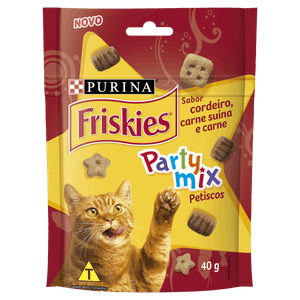 Petisco para Gatos Adultos Cordeiro, Carne Suína e Carne Purina Friskies Party Mix Sachê 40g