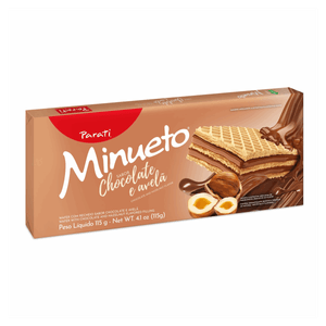 Biscoito Wafer Recheio Chocolate e Avelã Minueto Pacote 115g