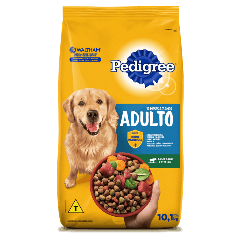 Alimento-para-Caes-Adultos-Racas-Medias-e-Grandes-Carne-e-Vegetais-Pedigree-Pacote-10--------------1kg