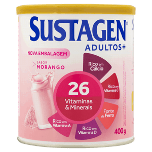 Pó para Preparo de Bebida Morango Sustagen Adultos+ Lata 400g