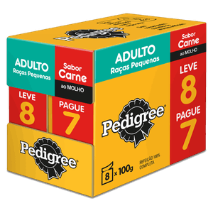 Pack Alimento para Cães Adultos Raças Pequenas Carne ao Molho Pedigree Caixa 800g Leve 8 Pague 7 Unidades