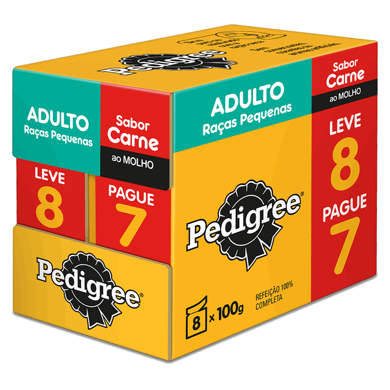 Pack-Alimento-para-Caes-Adultos-Racas-Pequenas-Carne-ao-Molho-Pedigree-Caixa-800g-Leve-8-Pague-7-Unidades