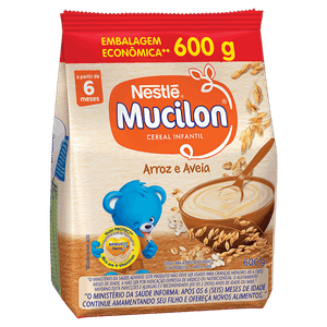 Cereal Infantil Arroz e Aveia Mucilon Pacote 600g Embalagem Econômica