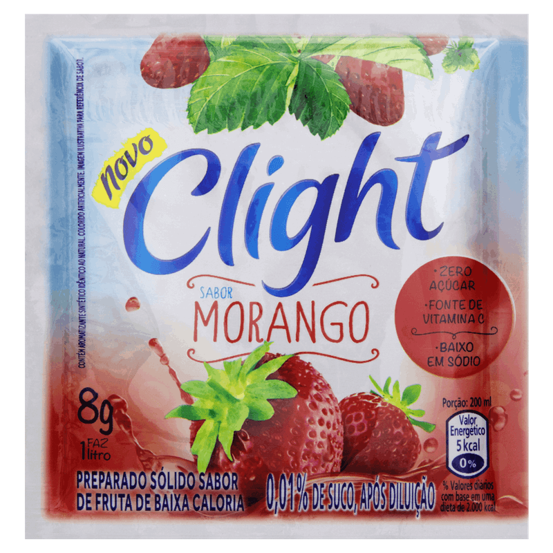 Refresco-em-Po-Morango-Zero-Acucar-Clight-Pacote-8g