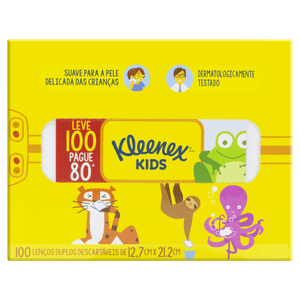 Lenço de Papel Folha Dupla Suave Kleenex Kids Caixa Leve 100 Pague 80 Unidades