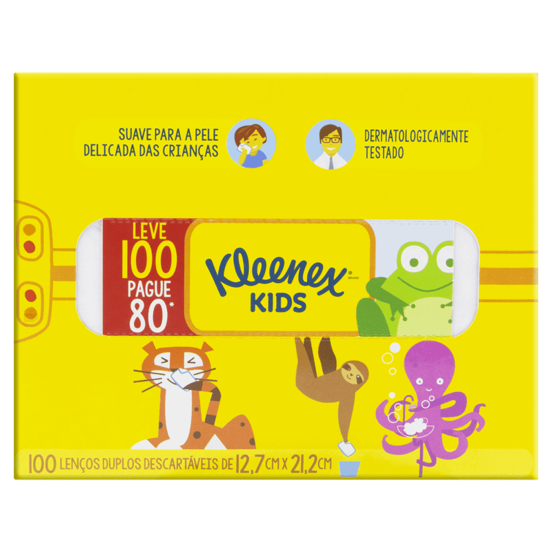 Lenco-de-Papel-Folha-Dupla-Suave-Kleenex-Kids-Caixa-Leve-100-Pague-80-Unidades