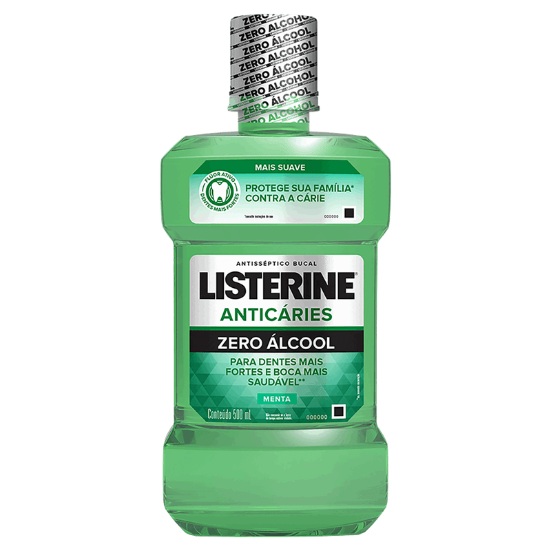 Enxaguante Bucal Antisséptico Zero Álcool Menta Listerine Anticáries Frasco 500ml