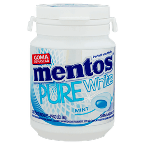 Goma de Mascar Menta Zero Açúcar Mentos Pure White Pote 56g 28 Unidades