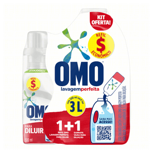 Kit Garrafa para Diluição + Lava-Roupas Concentrado para Diluir Omo Lavagem Perfeita 500ml Refil Econômico