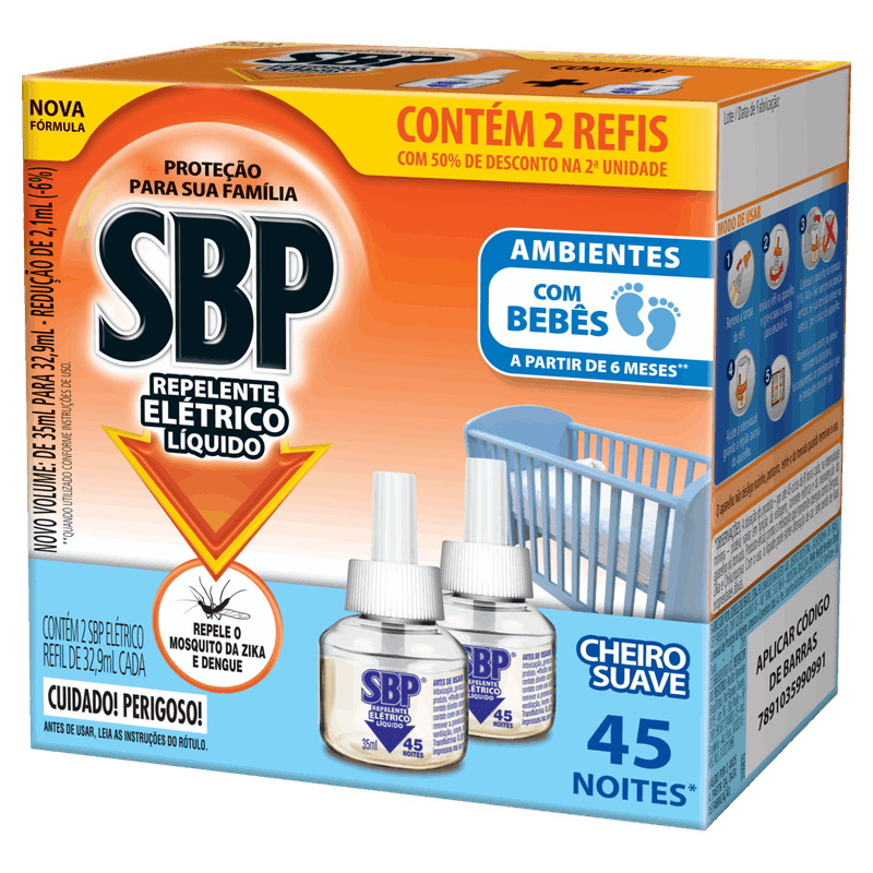 Repelente-Liquido-Eletrico-SBP-Caixa-2-Unidades-35ml-Cada-Refil-Gratis-50--de-Desconto-na-2ª-Unidade