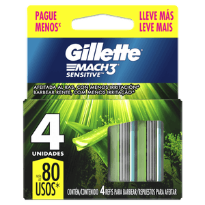 Carga de Aparelho para Barbear Gillette Mach3 Sensitive 4 Unidades Leve Mais Pague Menos