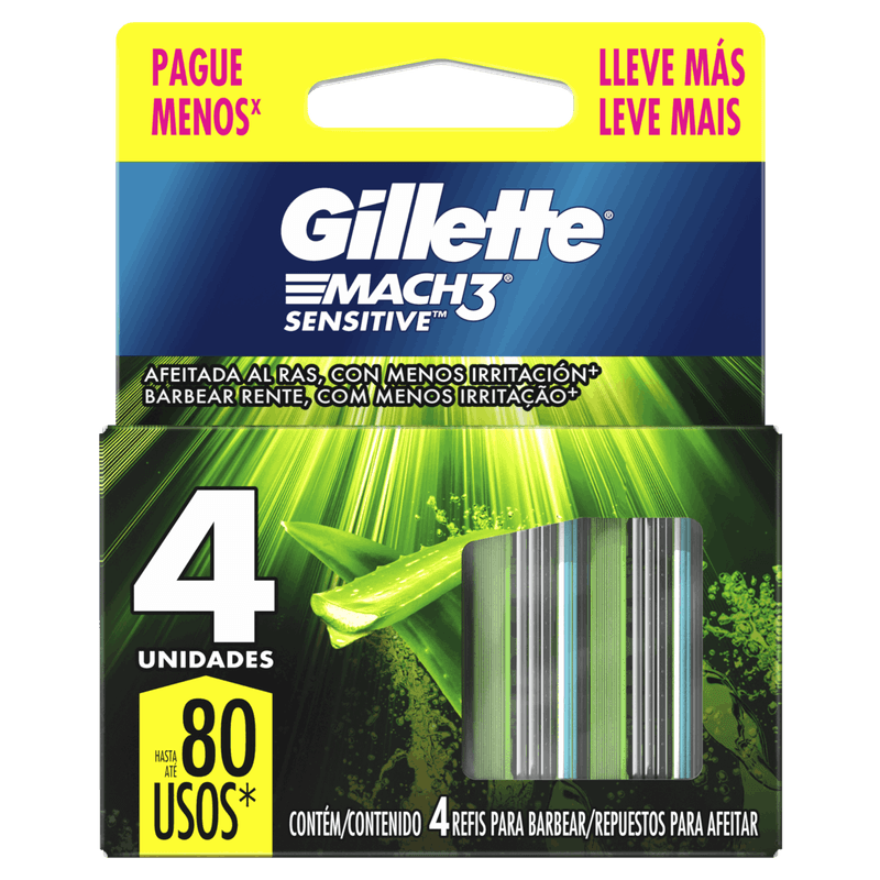 Carga-de-Aparelho-para-Barbear-Gillette-Mach3-Sensitive-4-Unidades-Leve-Mais-Pague-Menos