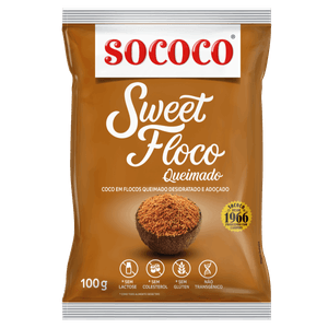 Coco Ralado Desidratado Adoçado em Flocos Queimado Sococo Sweet Floco Pacote 100g