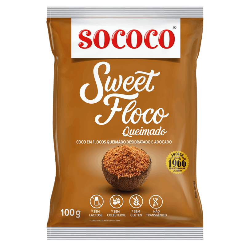 Coco-Ralado-Desidratado-Adocado-em-Flocos-Queimado-Sococo-Sweet-Floco-Pacote-100g