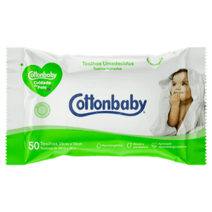 Toalha Umedecida Cuidado da Pele Cottonbaby Premium Pacote 50 Unidades