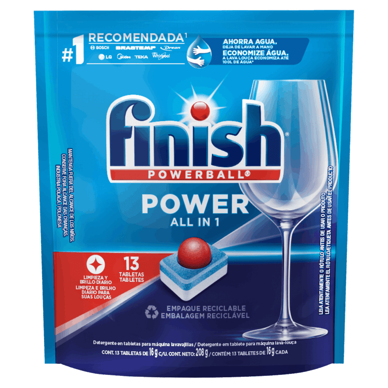 Detergente-Tablete-para-Maquina-de-Lavar-Loucas-Finish-Powerball-All-In-1-Max-Pouch-13-Unidades-163g-Cada