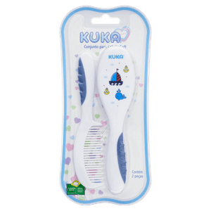 Conjunto Escova e Pente para Cabelo Azul Soft Kuka Baby 2 Unidades