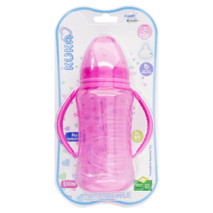 Mamadeira com Alça Rosa 330ml Kuka Aquarela Big nº 2