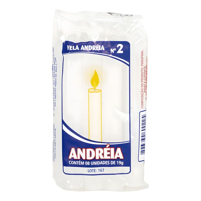 Vela-Comum-N2-Branca-Andreia-Pacote-8-Unidades-19g-cada