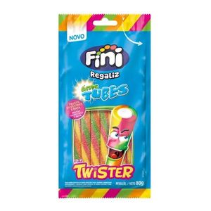 Bala Regaliz Frutas Silvestres e Nata Fini Ácido Tubes Twister Pacote 80g