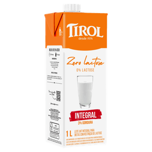 Leite UHT Integral Zero Lactose Tirol Caixa com Tampa 1l